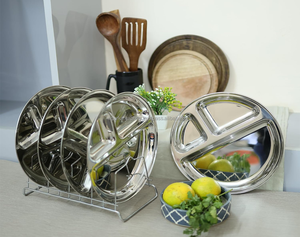 Thali en acier inoxydable poli miroir abordable |   Assiette à dîner multi-compartiments, facile à nettoyer |   Fabricant en gros en Inde - Product Image 5