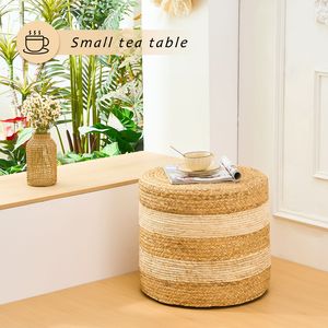 Poggiapiedi Quadrato Bianco Fatto a Mano in Giacinto d'Acqua Naturale con Contenitore per Arredamento Casa e Uso Alberghiero - Product Image 4