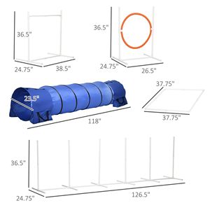 Set di 8 Pali Regolabili per Agility con Anelli di Salto, Scatola Quadrata per Pausa, Attrezzatura per Addestramento Cani, Fischietto e Percorso a Ostacoli - Product Image 3