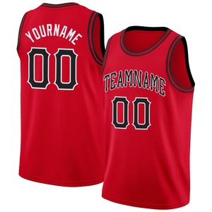 Vente en gros directe OMMIZ INDUSTRY Maillot de basket-ball à col rond en tricot côtelé rouge noir-blanc de qualité supérieure personnalisé - Product Image 1