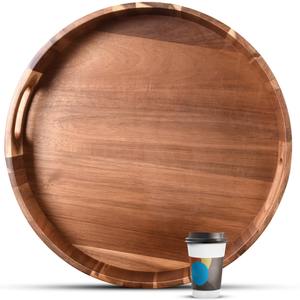 Bandeja Redonda de Madera Maciza Hecha a Mano con Acabado Natural, Tabla Decorativa para Servir, para Uso en el Hogar y Restaurantes, Estilo Moderno y Minimalista - Product Image 3
