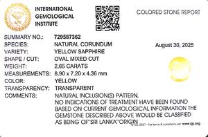 พลอยแซฟไฟร์สีเหลืองทรงรีธรรมชาติ 2.65 กะรัต จากศรีลังกา สำหรับทำเครื่องประดับและ YSON-08 - Product Image 6