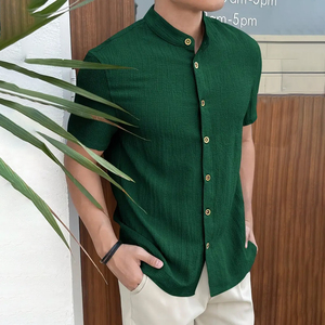 เสื้อเชิ้ตผู้ชายลายแปลกใหม่สำหรับฤดูร้อน น้ำหนัก 240 กรัม เนื้อผ้านุ่ม ยืดหยุ่น แขนสั้น สไตล์ลำลอง ติดกระดุม ทรงโอเวอร์ไซส์ เหมาะสำหรับกิจกรรมกลางแจ้ง ขายดี - Product Image 1