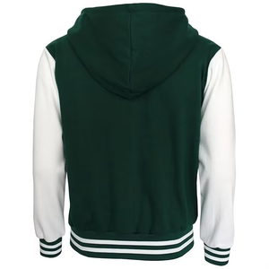 Veste de baseball à capuche pour homme, couleur verte et blanche, style varsity, boutons pression, veste bomber pour homme - Product Image 2