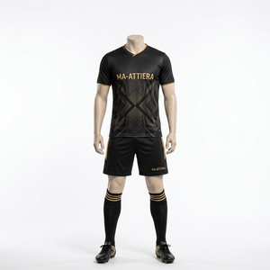 Custom <b>Black</b> Gold Geometric Pattern Soccer Uniform Set Short Sleeve Football Jersey Shorts <b>Socks</b> - Product Image 3