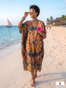 Printed <b>Kaftan</b> Dress Women Beach Wear Loose Fit <b>Summer</b> Cover Up Resort Wear Island Vacation Style Soft Fabric Wholesale Supply - Product Image 4