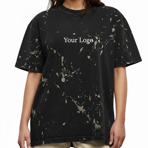 Oversized Women's Black Dripped Print Cotton <b>T</b>-<b>Shirt</b> Crew Neck Loose Fit Regular Sleeve Washed Knitted Style All Seasons - Product Image 1