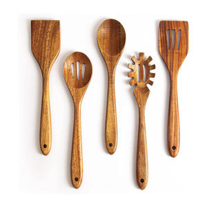 Juego de utensilios de cocina de madera natural más vendidos para utensilios de cocina antiadherentes, espátulas de madera al mejor precio - Product Image 1