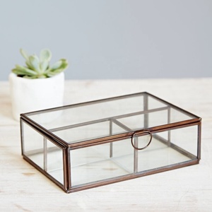Boîte de rangement et organisateur en laiton/verre/cuivre antique sur mesure pour bijoux et cosmétiques avec compartiments – Vente en gros - Product Image 1