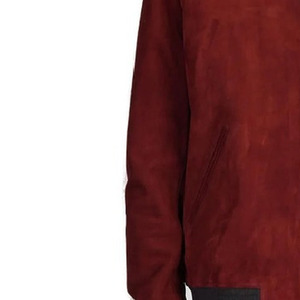 Men's Red <b>Suede</b> <b>Bomber</b> <b>Jacket</b> Casual Stand Collar Zipper Closure Autumn Solid Color Regular Fit - Product Image 5