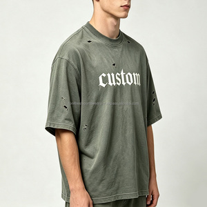 เสื้อยืดแขนสั้นผู้ชายสีเขียวมะกอก ทรงปกติ ผ้าถัก พิมพ์ลายตัวอักษรยางนูนด้านหน้า คอกลม สไตล์ลำลอง วินเทจ เป็นมิตรกับสิ่งแวดล้อม - Product Image 2