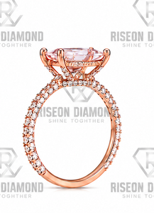 Anillo de compromiso con diamante rosa talla cojín, halo de oro rosa, banda de aniversario con pavé, joyería fina de laboratorio premium, regalo para mujer - Product Image 2
