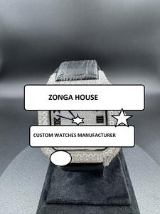 Montre carrée personnalisée pour homme, style hip-hop, en acier inoxydable, avec diamants en moissanite taillés, cadran analogique unique, bracelet en cuir tendance - Product Image 3