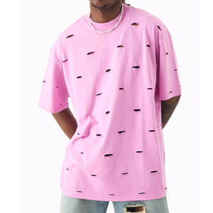 Men's Plus Size Distressed <b>Shirt</b> Custom Cotton Short Sleeve Silk Screen Printed <b>Collarless</b> Streetwear Eco Friendly Breathable - Product Image 1