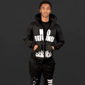Ensemble de survêtement streetwear personnalisé en coton épais avec impression, fournisseur de vêtements OEM ODM 100% coton lourd - Product Image 5