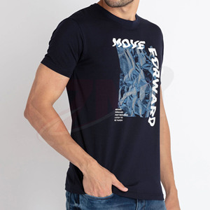 Camisetas de manga corta para hombre, color azul, con estampado fotográfico de "Move Forward", corte regular, estilo casual, de algodón, cuello redondo, al por mayor - Product Image 4