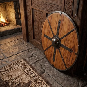 Escudo Redondo Vikingo Medieval Hecho a Mano, de Madera y Acero, Listo para la Batalla, Escudo de Guerrero, Decoración Histórica Nórdica para Reenactimientos, 22 Pulgadas - Product Image 3