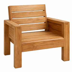 Chaise de jardin moderne en teck massif, imperméable et confortable, avec dossier à lattes horizontales larges, intégrée au mobilier de salon carré - Product Image 3