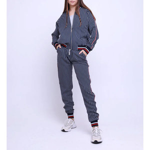 Ensemble de survêtement rayé pour femmes, manches longues, fermeture éclair, coupe ample, pantalon de jogging décontracté avec poches latérales, vêtements d'automne - Product Image 5
