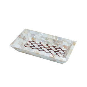 Bandeja de nácar blanca, bandejas de almacenamiento rectangulares para mesa de comedor, comida y bebidas, bandeja de nácar. - Product Image 1