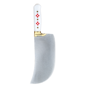 Couteau à viande robuste PW-DR, lame courbée argentée, manche blanc, rivets décoratifs rouges, bolster doré, couteau de boucher pour la cuisine - Product Image 2