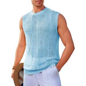 2025 Men's Sleeveless Crewneck Tank <b>Top</b> Casual <b>Mesh</b> Hollow Cotton Knit Summer Beach T Shirt Hip Hop Bodybuilding Style XL - Product Image 3