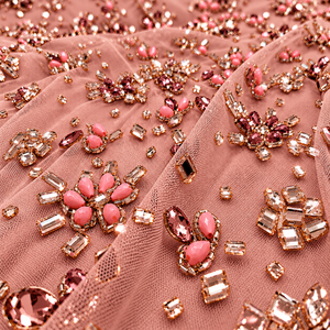 Online Sale Heavy Bead Embroidery Net Lace <b>Fabric</b> for Bridalwear and Eveningwear Dress Materials - Product Image 5
