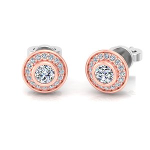 Pendientes Minimalistas con Diamantes Cultivados en Laboratorio con Corte Halo Redondo, Oro Sólido de 10k, 14k, 18k, para Regalo, Fiestas, Aniversarios y Uso Diario - Product Image 3