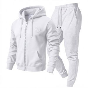 Unisex <b>White</b> Hooded Printed Cotton Tracksuit Set Drawstring <b>Jacket</b> with Side Pockets Solid Color Casual Wear Summer Style - Product Image 4