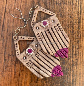 New Arrival Western Style Hand Tooled Carving Leather <b>Earrings</b> Women Cute Trendy Teardrop <b>Earring</b> Tooled Leather Western Jewelry - Product Image 2