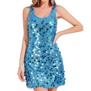 Vestido Mini de Lentejuelas Color Granate, Sin Mangas, Cuello en V, Halter, Sexy, con Pedrería, Brillante, para Fiesta de Noche - Product Image 4