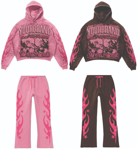 Ensemble sweat à capuche et pantalon de survêtement vintage imprimé sérigraphié de qualité supérieure, effet délavé, coupe évasée, pour homme - Product Image 6