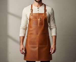 Professional Premium Luxury Classic <b>BBQ</b> Leather <b>Apron</b> for Grill Cooking Durable Water Resistant Adjustable OEM ODM Bulk Orders - Product Image 2