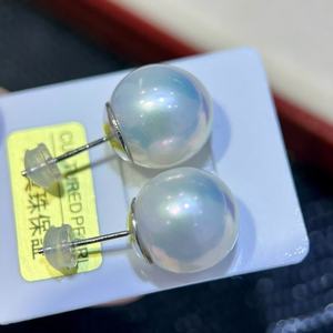 Boucles d'oreilles en argent pur S925 avec perles naturelles de Zhuji, 10-9 mm, rondes, micro-imparfaits, tendance, personnalisables, assorties à tous les styles - Product Image 4