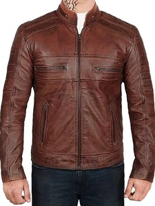 Chaqueta de Motero Marrón Desgastada para Hombre - Product Image 2