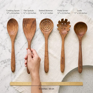 Juego de Utensilios de Cocina de Madera de Acacia de 5 Piezas - Cucharas y Espátulas de Madera Hechas a Mano - Product Image 3