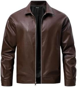 Blouson aviateur imperméable en cuir de mouton marron pour homme, col montant, fermeture éclair, coupe décontractée, vêtement d'hiver, fourrure de mouton - Product Image 6
