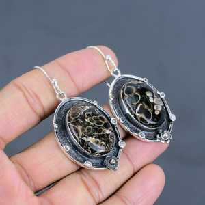 Boucles d'oreilles Turritella Agate faites à la main en argent sterling 925, bijoux uniques et élégants en pierres précieuses - Product Image 3