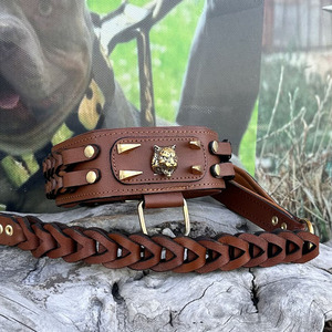 Collares de cuero trenzado premium para perros, accesorio hecho de cuero trenzado genuino para uso diario y entrenamiento, en venta. - Product Image 5