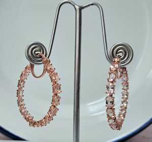 Boucles d'oreilles ovales en morganite naturelle, 3x5mm, en argent sterling 925, ton or rose, bijoux élégants et étincelants pour elle - Product Image 4