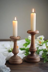 <b>Wooden</b> <b>Candlestick</b> Holder Taper Shape Durable Home Decoration Rustic Brown Finish - Product Image 4