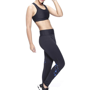 Conjunto de yoga para mujer, 2 piezas, sujetador deportivo negro y leggings con diseño de estrellas azules, ropa deportiva elástica de cintura alta - Product Image 1