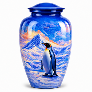 Beautiful Nature with Penguins Memorial Picture Sticker with Enamel Cremation Urn for Human Funeral Ashes - Product Image 3