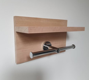 Porte-rouleau de papier toilette en bois avec étagère de présentation, support mural en laiton mat pour téléphone et papier toilette - Product Image 4