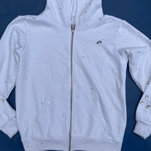 <b>Black</b> Mixed Rhinestone Crystal Cotton <b>Fleece</b> Full Zip Hoodies for Men Premium Streetwear Embellished Apparel Development - Product Image 4