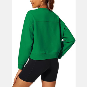 Sweat-shirt à col rond vert unisexe, coupe ample, couleur unie, tricoté, coupe classique, polaire d'hiver, logo personnalisé - Product Image 6