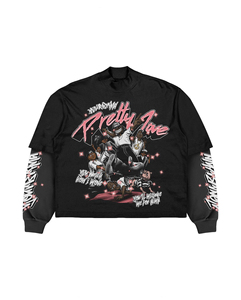 Trending Custom Screen Print Double Layer Long Sleeve T-Shirt Hip Hop Rock Graphic Streetwear Fashion Tee - Product Image 4