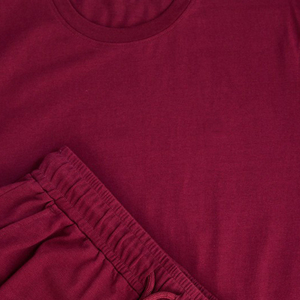 Men's <b>Maroon</b> Short Sleeve T-Shirt Crew Neck Solid Color Casual Summer Breathable 100% Cotton Shorts Set Regular Fit - Product Image 5