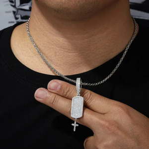 22K Rhodium Plated Moissanite <b>Dog</b> Tag Pendant with Cross <b>Charm</b> Hiphop Jewelry Men's Women's Children's Everyday Wear Party - Product Image 4