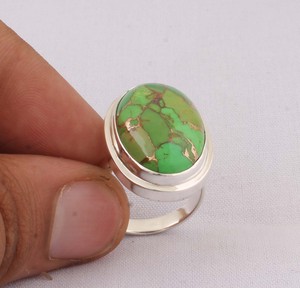 Handcrafted 925 Sterling Silver Square Green <b>Turquoise</b> <b>Ring</b> Castle Bezel Statement Gemstone <b>Ring</b> Factory Direct B2B Jewelry - Product Image 2